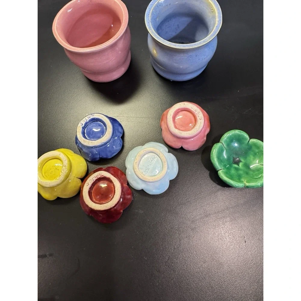 Ceramic Flower Shaped Bowls & Planters Assorted Colors Set Of 8 Handmade Signed